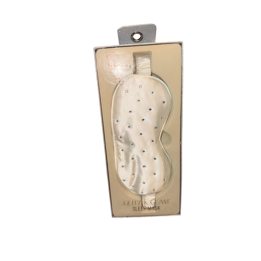 NIB Glitz & Glam Rhinestone Satin Sleep Mask – Ivory / Cream ✨